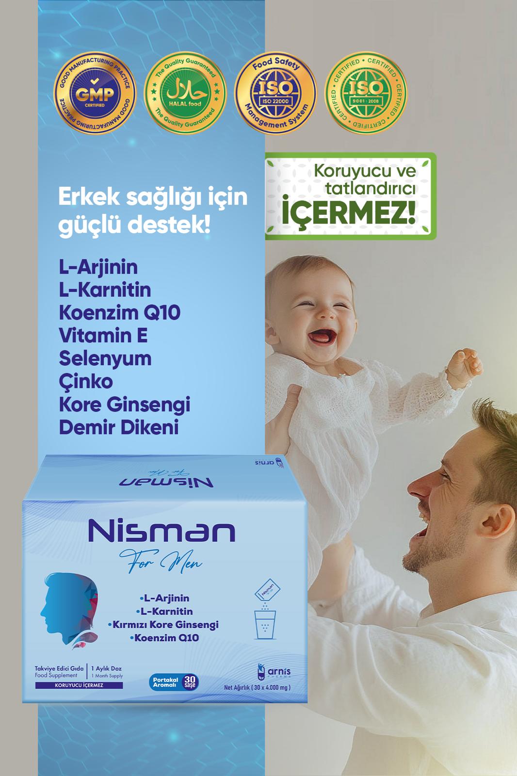 NİSMAN L-Arjinin, L-Karnitin, Kırmızı Kore Ginsengi ve Koenzim Q10 İçeren Takviye Edici Gıda