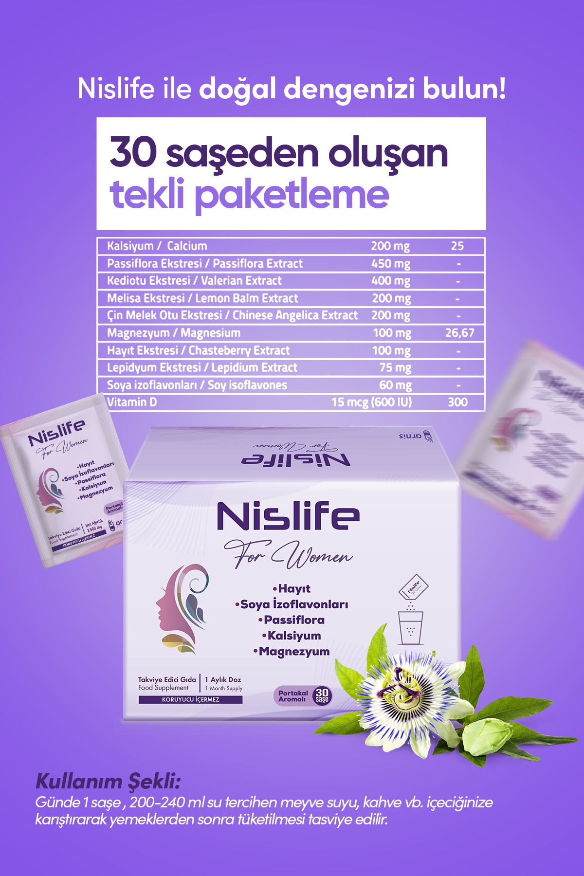 NİSLİFE Hayıt Tohumu, Soya İzoflavonları ve Passiflora İçeren Takviye Edici Gıda